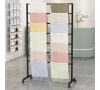 Présentoir mobile à 7 niveaux sur roulettes pour écharpes, cravates, ceintures, châles, hijab, pantalons et serviettes. Solution de rangement polyvalente