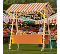 Prèsentoir Mobile Avec Auvent Alimentaire En Bois Sur Roulettes, Marché Pour Commerces De Rue, Foires Et Événements(Orange1,150cm/59in)