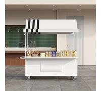 Présentoir Mobile avec auvent, Chariot de Vente Alimentaire avec Plan de Travail réglable, Chariot à Bonbons d'extérieur, pour événements en Plein air, Street Food et marchés(Wit,120 * 80cm)
