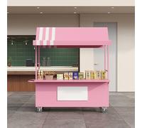 Présentoir Mobile avec auvent, Chariot de Vente Alimentaire avec Plan de Travail réglable, Chariot à Bonbons d'extérieur, pour événements en Plein air, Street Food et marchés(Pink,140 * 80cm)