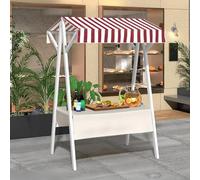 Prèsentoir Mobile Avec Auvent De Marché Créatifs Pare-soleil, Stands De Vente Nourriture Rue Sur Roulettes, Pour Fêtes, Anniversaires, Mariages(Red2,150cm/59in)