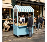 Présentoir Mobile avec Auvent, Kiosque de Vente de Nourriture, Chariot de Vente Portable en Métal, Kiosque à Desserts for Marchés, Street Food et événements.(Blue,100x60x200cm/39x24x79in)