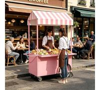 Présentoir Mobile avec Auvent, Kiosque de Vente de Nourriture, Chariot de Vente Portable en Métal, Kiosque à Desserts for Marchés, Street Food et événements.(Pink,100x60x200cm/39x24x79in)