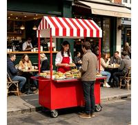 Présentoir Mobile avec Auvent, Kiosque de Vente de Nourriture, Chariot de Vente Portable en Métal, Kiosque à Desserts for Marchés, Street Food et événements.(Red,120x60x200cm/47x24x79in)