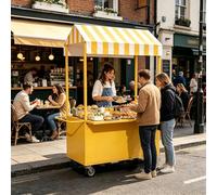 Présentoir Mobile avec Auvent, Kiosque de Vente de Nourriture, Chariot de Vente Portable en Métal, Kiosque à Desserts for Marchés, Street Food et événements.(Yellow,100x60x200cm/39x24x79in)