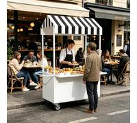 Présentoir Mobile avec Auvent, Kiosque de Vente de Nourriture, Chariot de Vente Portable en Métal, Kiosque à Desserts for Marchés, Street Food et événements.(White,120x60x200cm/47x24x79in)