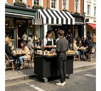 Présentoir Mobile avec Auvent, Kiosque de Vente de Nourriture, Chariot de Vente Portable en Métal, Kiosque à Desserts for Marchés, Street Food et événements.(Black,120x60x200cm/47x24x79in)