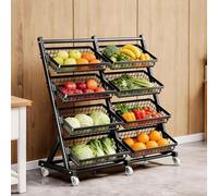 Présentoir mobile avec étagères réglables et roulettes, panier de rangement robuste pour l'organisation du marché de détail