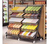 Présentoir mobile avec étagères réglables et roulettes, support de panier de rangement robuste pour l'organisation du marché des magasins