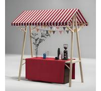 Présentoir mobile en bois rouge avec auvent - Chariot de nourriture de 120 cm pour nourriture de rue, stand de bonbons, événements en plein air et fêtes - Idéal pour un usage professionnel, affichage