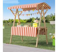 Présentoir Mobile for vendeurs de Rue, Stands commerciaux Pliables en Bois avec Roues d'auvent, Stands de Vente d'artisanat légers en Plein air, Chariot à Pousser(Orange,120x60cm/47.2x23.6in)