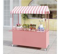 Présentoir Mobile pour Aliments Avec Roulettes Verrouillables, Chariot Mobile pour Vendeurs de Rue avec Auvent Pare-soleil pour Marchés Et Restauration De Rue(Pink,L140cm/55in)