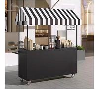 Présentoir Mobile pour Aliments Avec Roulettes Verrouillables, Chariot Mobile pour Vendeurs de Rue avec Auvent Pare-soleil pour Marchés Et Restauration De Rue(Black,L120cm/47in)