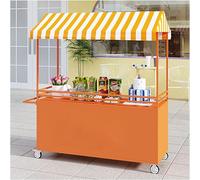 Présentoir Mobile pour Aliments Avec Roulettes Verrouillables, Chariot Mobile pour Vendeurs de Rue avec Auvent Pare-soleil pour Marchés Et Restauration De Rue(Orange,L120cm/47in)