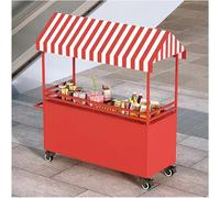 Présentoir Mobile pour Aliments Avec Roulettes Verrouillables, Chariot Mobile pour Vendeurs de Rue avec Auvent Pare-soleil pour Marchés Et Restauration De Rue(Red,L140cm/55in)