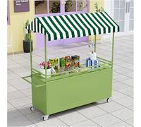 Présentoir Mobile pour Aliments Avec Roulettes Verrouillables, Chariot Mobile pour Vendeurs de Rue avec Auvent Pare-soleil pour Marchés Et Restauration De Rue(Green,L140cm/55in)