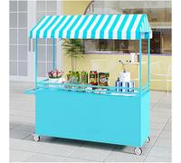 Présentoir Mobile pour Aliments Avec Roulettes Verrouillables, Chariot Mobile pour Vendeurs de Rue avec Auvent Pare-soleil pour Marchés Et Restauration De Rue(Blue,L140cm/55in)