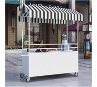 Présentoir Mobile pour Aliments Avec Roulettes Verrouillables, Chariot Mobile pour Vendeurs de Rue avec Auvent Pare-soleil pour Marchés Et Restauration De Rue(White,L140cm/55in)