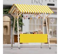 Présentoir mobile pour aliments et gelato avec auvent - Chariot pliable en bois pour stands de fruits et de fleurs - Chariot de vente portable pour événements de vente