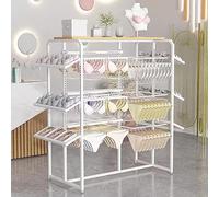Présentoir multifonction en métal sur pied - Rangement pour sous-vêtements, soutien-gorge, lingerie, maillot de bain, chapeau, écharpe pour magasins de vêtements modernes - Blanc avec étagère
