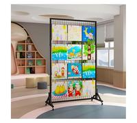 Présentoir Mural grillagé - Étagère de Rangement Mobile en Treillis métallique avec 4 Roues et 20 Crochets pour Salons Professionnels et expositions artistiques