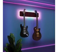Présentoir mural multi-guitares éclairé par LED | Support modulaire rétroéclairé avec panneaux acoustiques | Vitrine lumineuse à atténuation sonore pour guitares | [Bordeaux | 2-Guitars+LED (70x15cm)]