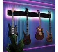 Présentoir mural multi-guitares éclairé par LED | Support modulaire rétroéclairé avec panneaux acoustiques | Vitrine lumineuse à atténuation sonore pour guitares | [Noir | 4-Guitars+LED (160x15cm)]