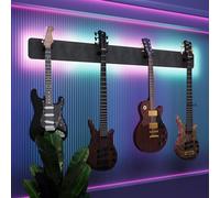Présentoir mural multi-guitares éclairé par LED | Support modulaire rétroéclairé avec panneaux acoustiques | Vitrine lumineuse à atténuation sonore pour guitares | [Gris | 4-Guitars+LED (160x15cm)]