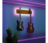 Présentoir mural multi-guitares éclairé par LED | Support modulaire rétroéclairé avec panneaux acoustiques | Vitrine lumineuse à atténuation sonore pour guitares | [Jaune | 2-Guitars+LED (70x15cm)]
