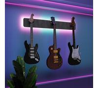Présentoir mural multi-guitares éclairé par LED | Support modulaire rétroéclairé avec panneaux acoustiques | Vitrine lumineuse à atténuation sonore pour guitares | [Gris | 3-Guitars+LED (115x15cm)]
