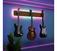 Présentoir mural multi-guitares éclairé par LED | Support modulaire rétroéclairé avec panneaux acoustiques | Vitrine lumineuse à atténuation sonore pour guitares | [Doré | 3-Guitars+LED (115x15cm)]