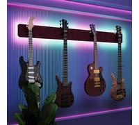 Présentoir mural multi-guitares éclairé par LED | Support modulaire rétroéclairé avec panneaux acoustiques | Vitrine lumineuse à atténuation sonore pour guitares |[Bordeaux | 4-Guitars+LED (160x15cm)]