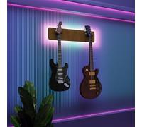 Présentoir mural multi-guitares éclairé par LED | Support modulaire rétroéclairé avec panneaux acoustiques | Vitrine lumineuse à atténuation sonore pour guitares | [Doré | 2-Guitars+LED (70x15cm)]