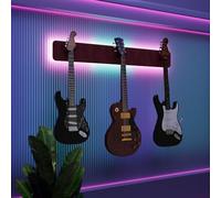 Présentoir mural multi-guitares éclairé par LED | Support modulaire rétroéclairé avec panneaux acoustiques | Vitrine lumineuse à atténuation sonore pour guitares |[Bordeaux | 3-Guitars+LED (115x15cm)]