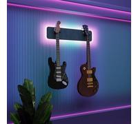 Présentoir mural multi-guitares éclairé par LED | Support modulaire rétroéclairé avec panneaux acoustiques | Vitrine lumineuse à atténuation sonore pour guitares | [Bleu | 2-Guitars+LED (70x15cm)]