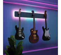 Présentoir mural multi-guitares éclairé par LED | Support modulaire rétroéclairé avec panneaux acoustiques | Vitrine lumineuse à atténuation sonore pour guitares | [Bleu | 3-Guitars+LED (115x15cm)]