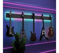 Présentoir mural multi-guitares éclairé par LED | Support modulaire rétroéclairé avec panneaux acoustiques | Vitrine lumineuse à atténuation sonore pour guitares | [Gris | 5-Guitars+LED (205x15cm)]