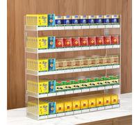 Présentoir mural pour cigarettes, idéal pour supermarchés et commerces de proximité. Ce présentoir automatique à 6 niveaux en acrylique transparent, de 13 cm de profondeur, est facile à mont