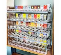 Présentoir mural pour magasins et supérettes, étagère automatique à cigarettes, gain de place, en acrylique transparent trapézoïdal, idéale pour les commerces de détail et les supérettes. Ac
