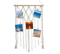 Présentoir photo mural en ,Présentoir photo Boho Macrame,Présentoir photo Boho Decor | Avec clips Tapisserie bohème tissée à la main mur porte-carte postale pour chambre d'enfant