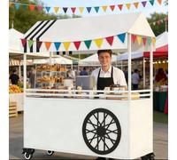 Présentoir portatif de nourriture avec l'auvent et les roues verrouillables, stand de vente mobile de fer pour des événements alimentaires de marché, facile à assembler