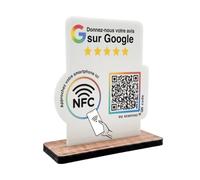 Présentoir pour évaluation Google NFC et code QR - Panneau/affichage pour les avis pour comptoir, réception, cabinet, restaurant, studio - Présentoir de table/présentoir de comptoir pour les avis