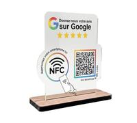 Présentoir pour évaluation Google NFC et code QR - Panneau pour commentaires pour comptoir, réception, cabinet, restaurant, studio - Présentoir d'évaluation pour commentaires des clients (transparent