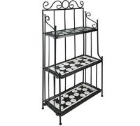 tectake 800572 - Étagère en Métal Mosaïque, 3 Planches en Mosaïque de Pierre, Cadre métallique galbé - diverses Couleurs au Choix (Noir-Blanc | No. 402771)