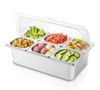 Présentoir réfrigéré pour salades et épices, en acier inoxydable Présentoir de comptoir pour aliments avec bac à glace Idéal pour restaurants, hôtels, cuisines et réceptions (6 bacs)