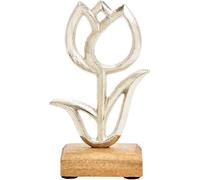 Présentoir Tulipe sur socle en bois de manguier argenté (L/H/P) 10x16x5cm