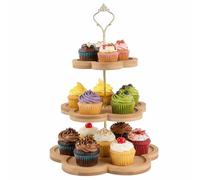 Présentoirs à Gâteau Bois à 3 Niveaux,Présentoir à Cupcakes Apéritif Buffet | Support à Dessert 3 Étages avec Poignée en Métal pour Fruits,Fête d'Anniversaire,Mariage,Thé de l'Après-midi