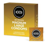 Préservatifs EXS Magnum Large (paquet de 48) - latex premium grande taille, lubrifiés sans spermicide, paroi droite avec réservoir, vegan PETA, 3 ans, marquage CE, développés en Allemagne