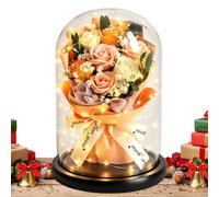 Preserved Flower Bouquet, Glass Dome Romantic Decoration, LED Light Dried | with LED Light Dried Flower Bouquet for Wife Girlfriend Valentine's Day