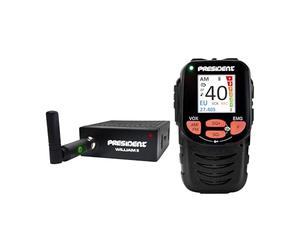 President William II ASC Radio CB Multistandard - Design Black Box avec commandes et affichage sur microphone, 40 canaux AM/FM, 12V, fonction VOX et filtres ANL/NB - Compact pour voitures et camions